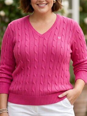 Chaps Women's Pink V-Neck Sweater Size Large